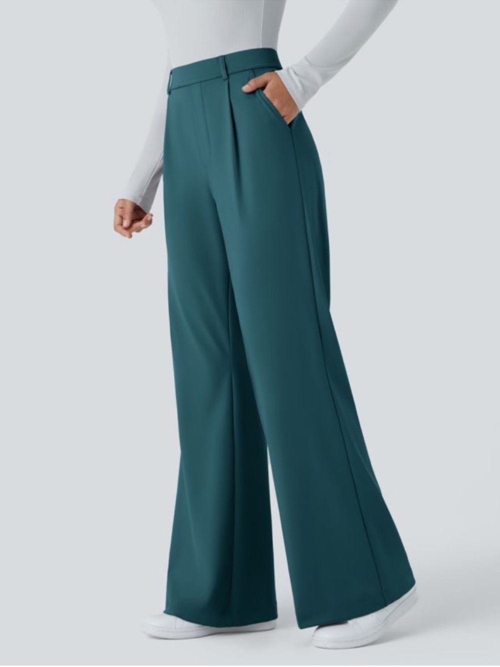 Halara Flex DayStretch High Waisted Pocket Work Flare Pants in Atlantic Deep